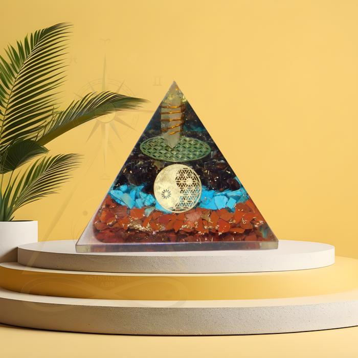 Orgonite Red Jasper , Turquoise , Amethyst , Copper Dust Pyramid / ऑर्गॅनिटे  रेड जेस्पर , तुरकोईसे , अमेथिस्ट , कॉपर डस्ट पिरामिड